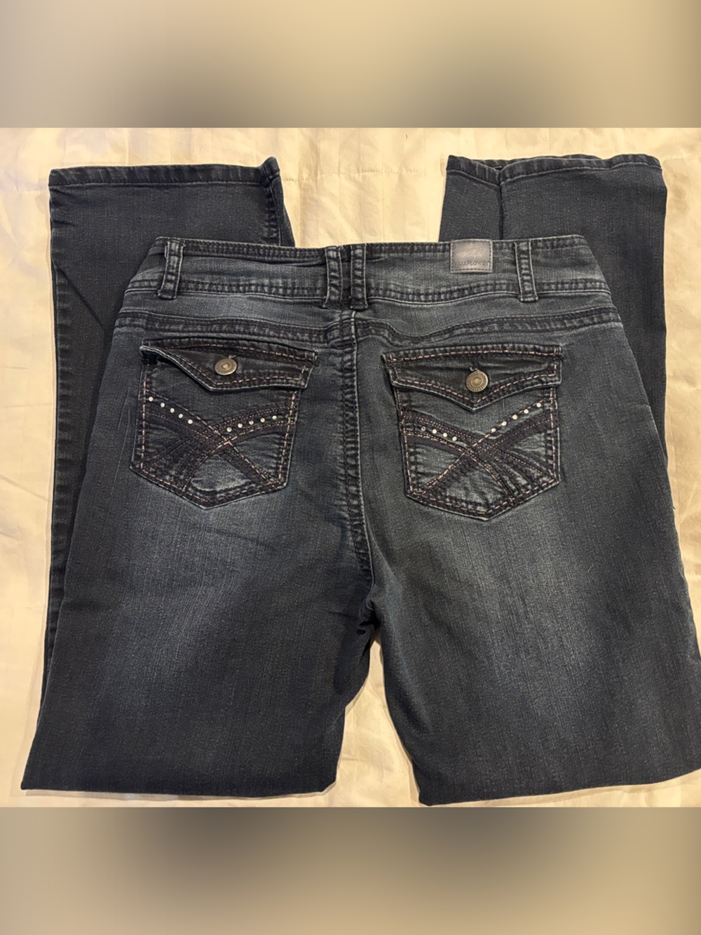 Women’s Boot Cut Jeans with Embroidered Stud Back Pockets - Dark Blue